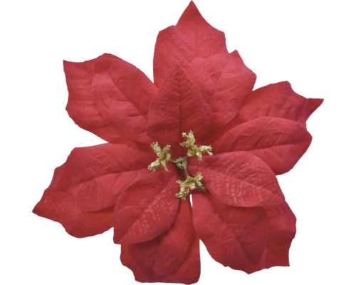 Kunstkerstster in rood met gouden glitters in het midden voor kerstdecoratie.