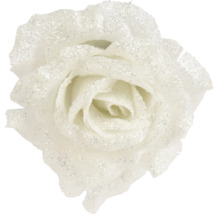 Witte kunstroos met glitters voor decoratie.