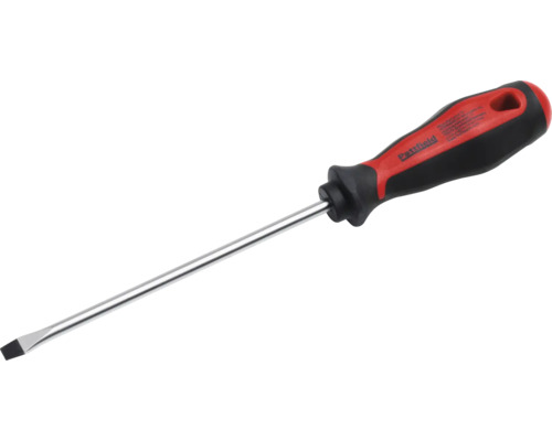 Pattfield sleufschroevendraaier met ergonomische handgreep in zwart en rood en lange stalen kling.