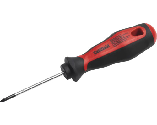 Pattfield kruiskopschroevendraaier in rood en zwart met ergonomische meercomponentengreep en stalen kling.