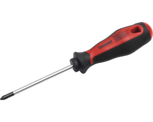 Pattfield kruiskopschroevendraaier met ergonomische rood-zwarte handgreep en stalen kling.