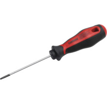 Pattfield schroevendraaier met ergonomische twee-componenten handgreep in rood en zwart en een lange stalen kling.