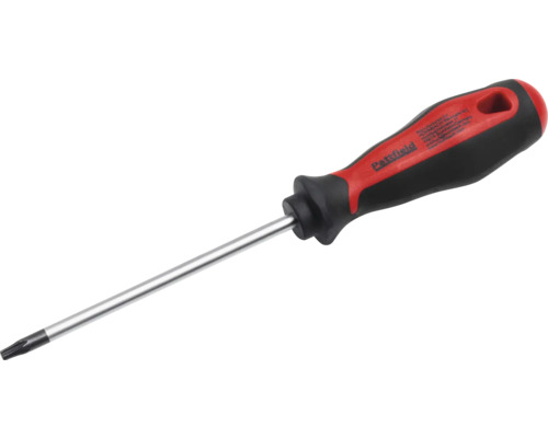 Pattfield Torx schroevendraaier met zwart-rode ergonomische handgreep en stalen kling.