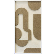 Abstract akoestisch wandpaneel met geometrische vormen van vilt in een witte lijst voor wanddecoratie.