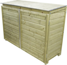 Houten vuilnisbakombouw voor twee containers met plat dak en metalen rand