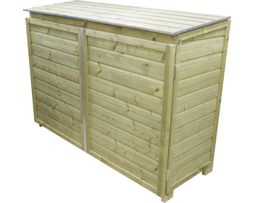 Houten vuilnisbakombouw voor twee containers met plat dak en metalen rand