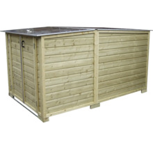 Houten afvalcontainerbox met plat metalen dak en horizontale latten voor buiten.