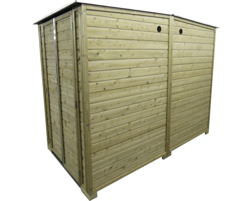 Houten afvalcontainerberging voor drie containers met dubbele deur en plat dak