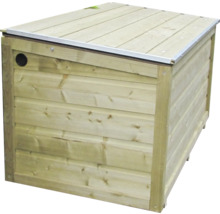 Houten tuinbox met deksel en ventilatieopening.