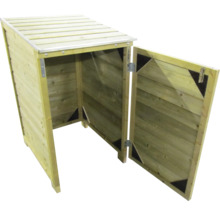 Houten vuilnisbakombouw voor een container met geopende deur en deksel.