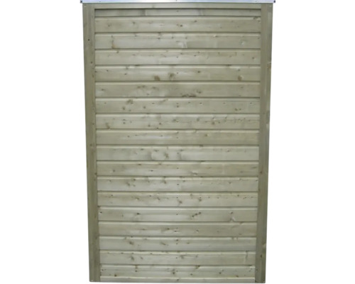 Houten schuttingpaneel met horizontale lamellen en een stevig frame.