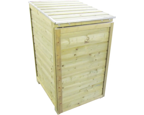 Houten kliko ombouw voor één container met een klapdeksel en aluminium afwerking.