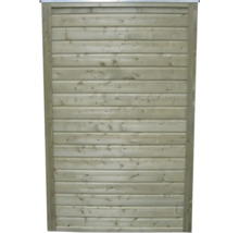 Houten schuttingpaneel met horizontale lamellen en een omringend frame.