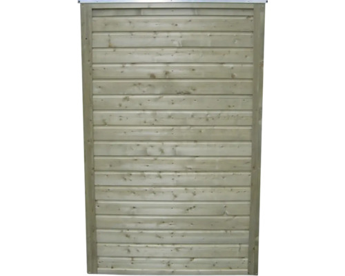 Houten schuttingpaneel met horizontale lamellen en een omringend frame.