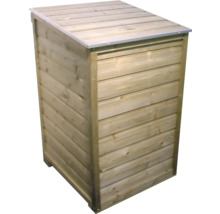 Houten vuilnisbakombouw met schuin dak voor één afvalcontainer.