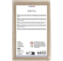 Glorex Soft-Ton luchtdrogende boetseerklei in plastic verpakking met Glorex Logo, CE-markering en waarschuwing voor kinderen onder de 3 jaar.