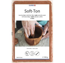 Glorex Soft-Ton, soepele natuurlijke klei in terracotta, luchtdrogend in 12 tot 24 uur, overschilderbaar, 500 gram verpakking.