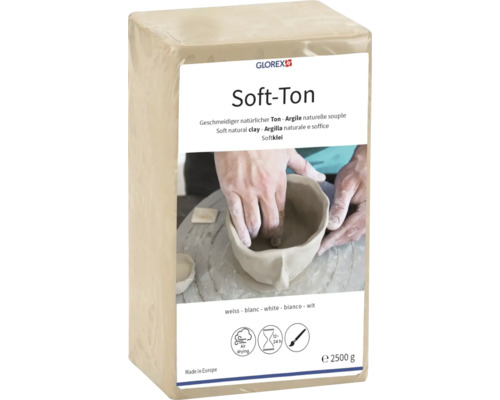 GLOREX Soft-Ton, witte aan de lucht drogende natuurlijke klei in een verpakking van 2500 gram.