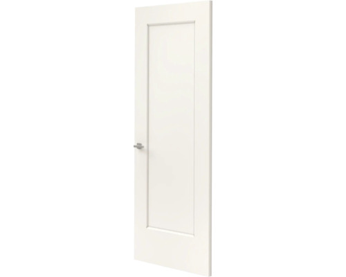 Witte binnendeur met een verdiept paneel en een moderne metalen deurklink.