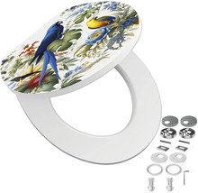 Toiletzitting met deksel, tropisch motief met papegaaien en bloemen, inclusief montageset.