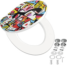 Toiletbril met deksel in kleurrijk pop-art design inclusief bevestigingsmateriaal