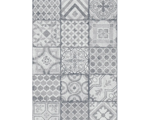 Behang met tegellook in patchworkstijl, vintage look met geometrische en florale patronen.