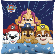 Vierkant sierkussen met Paw Patrol Logo en de personages Skye, Marshall, Chase en Rubble.