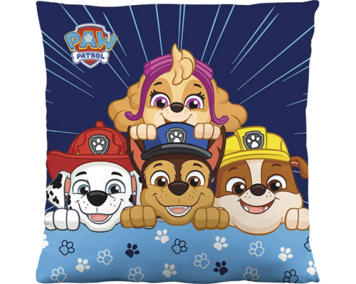 Vierkant sierkussen met Paw Patrol Logo en de personages Skye, Marshall, Chase en Rubble.