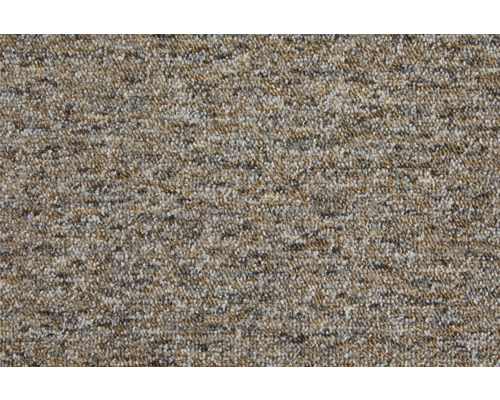 Vloerbedekking met gemêleerde lussenstructuur in beige en bruin.