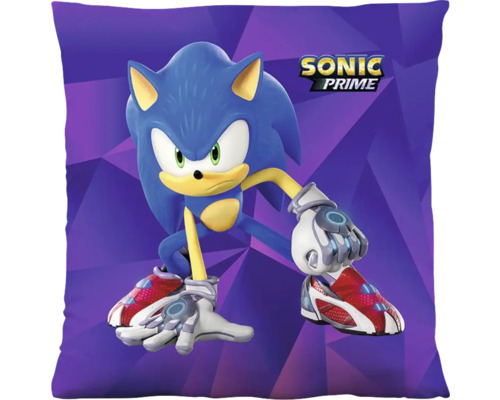 Vierkant sierkussen Sonic Prime met Sonic in actiehouding en Sonic Prime Logo.