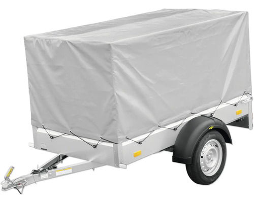 Auto-aanhangwagen met hoog zeil en frame voor transport.