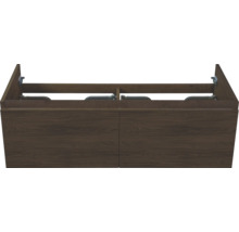 Wastafelonderkast met twee lades in donker houtdecor.