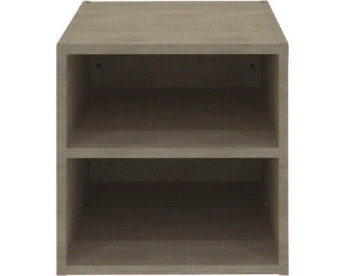Rechthoekige stellingmodule in houtlook met twee vakken.