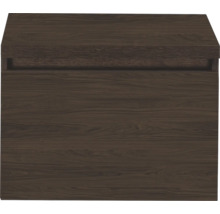 Badkamermeubel in donker houtlook met horizontale nerf.