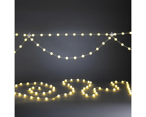 LED-lichtsnoer met warmwitte, bolvormige lampjes voor decoratieve doeleinden.