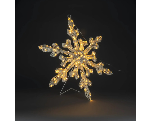 LED-sneeuwvlok met warmwitte lichtjes, zilverkleurig vlechtwerk, kerstdecoratie om op te hangen of neer te zetten.