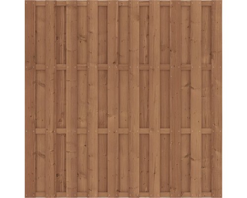 Bruin houten schuttingpaneel met verticale planken en dwarsbalken.