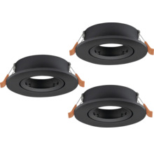 Set van 3 ronde inbouwspots in zwart met bevestigingsklemmen.