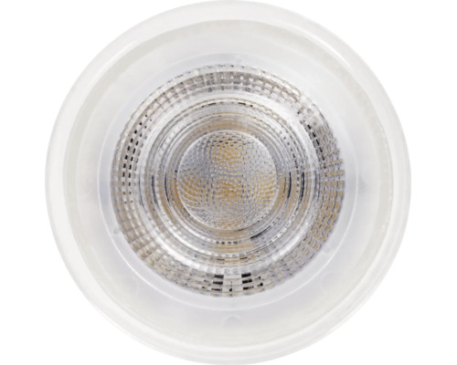 Vooraanzicht van een ronde ledlamp met een gestructureerde reflector en een witte behuizing.