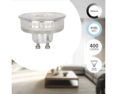 Dimbare LED-lamp GU10, koel wit, 400 lumen.