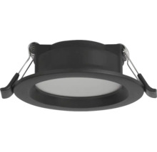 Zwarte LED-inbouwspot met ronde omlijsting en montageveren aan de zijkant voor plafondmontage.