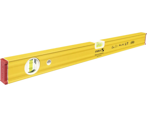 Gele Stabila waterpas type 80 AS, lengte 60 centimeter, met een horizontale libel en een verticale libel van aluminium.