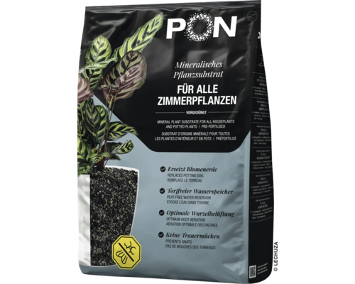 Lechuza PON mineraal plantensubstraat voor alle kamerplanten, voorgemest en turfvrij, vervangt potgrond.