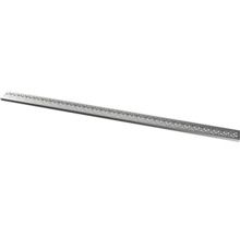 Lineair douchegootrooster van roestvrij staal met geometrisch gatenpatroon.