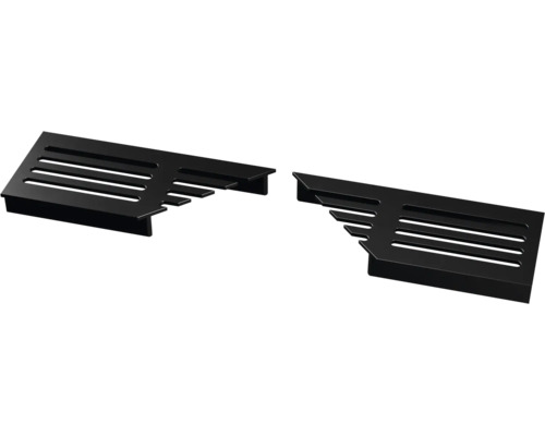 Ventilatierooster eindstukken set, zwart, met horizontale sleuven voor meubels of radiatoren.