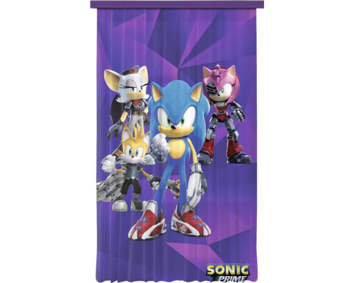 Gordijn Sonic Prime met Sonic, Tails, Rouge en Amy op een paarse achtergrond.