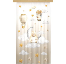 Gordijn voor de kinderkamer met capibara-motief, luchtballonnen, maan en sterren in aquarelstijl.