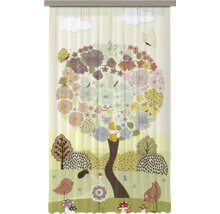 Paneelgordijn met kleurrijke boom van bloemen en vlinders plus vogels, een egel en paddenstoelen.