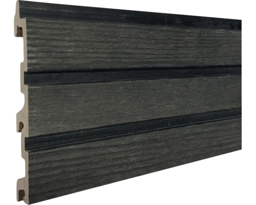 Gevelpaneel van hout-kunststof-composiet met houtstructuur en tand-en-groefverbinding.