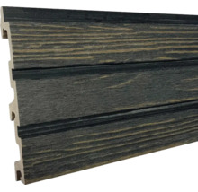 Gevelpaneel van hout-kunststof-composiet in antraciet met houtnerf en rhombusprofiel.